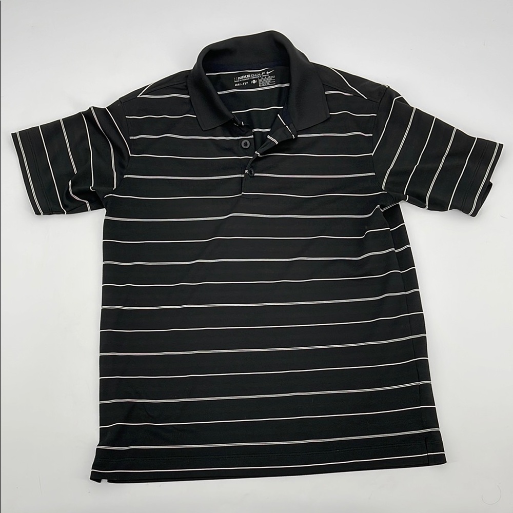 Nike Black and White Striped Kids Polo Shirt